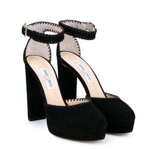 Jimmy Choo Daphne Sun black suede platform close-toed shoe with ankle strap